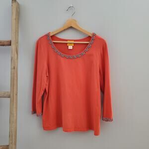 Ruby Rd. Orange Scoop Neckline Beaded Top Size L